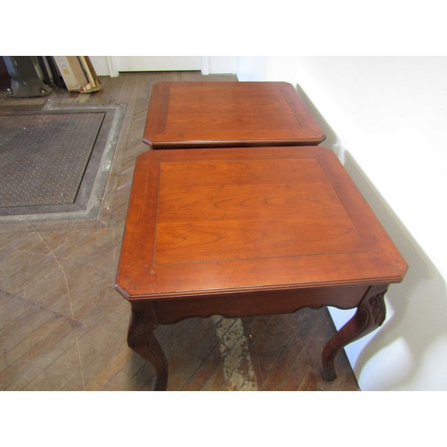 French Drexel Pair of Solid Cherry French Style End Tables For Sale - Image 3 of 7