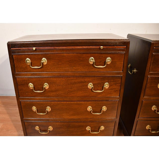 1930s Pair English Regency Mahogany Banded Satinwood Chest of Drawers Commodes For Sale - Image 6 of 18