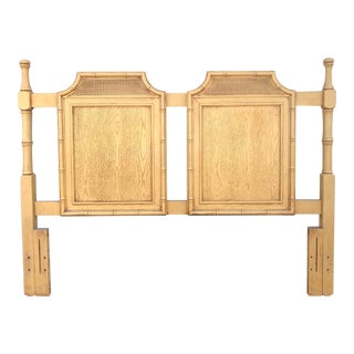 Vintage Chinoiserie Faux Bois and Bamboo Caned Pagoda Queen Headboard For Sale