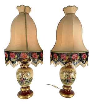 Large Vintage Oriental Satsuma Style Table Lamps, 1950s, Set of 2