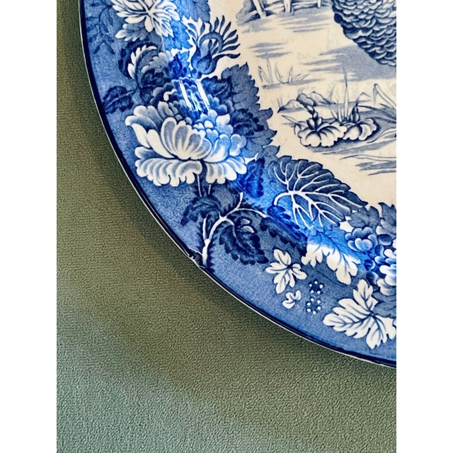 Wood & Son Early 20th Century Blue & White Turkey Plate For Sale - Image 4 of 6