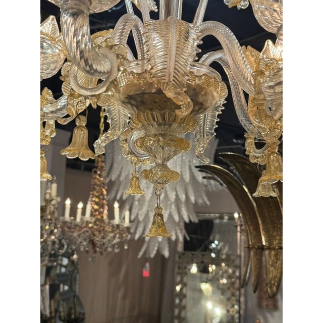 Murano Gold Venetian Style Chandelier For Sale - Image 4 of 6