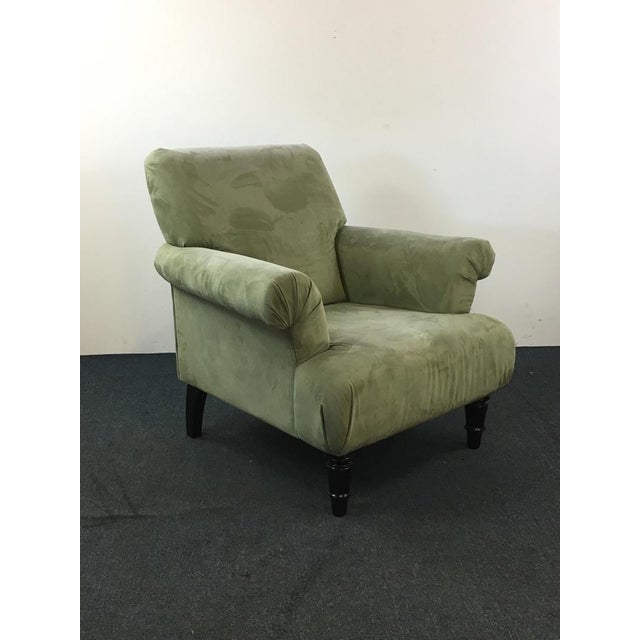 Contemporary Green Suede Upholstered Armchair Chairish