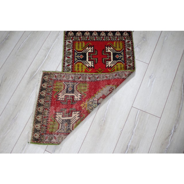Textile 1970s Turkish Vintage Hand Knotted Traditional Antique Hand Knotted Doormat Rug For Sale - Image 7 of 8