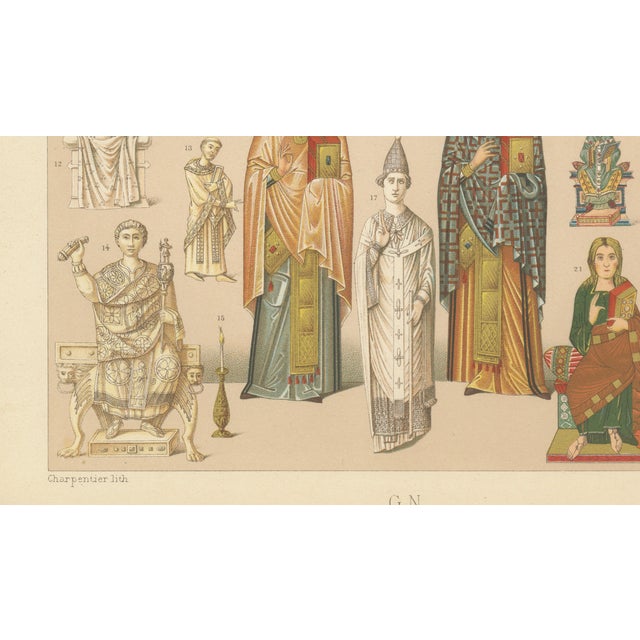 Racinet, Byzantine Costume Study: Imperial & Clerical Dress, 1888, Chromolithograph For Sale - Image 9 of 10