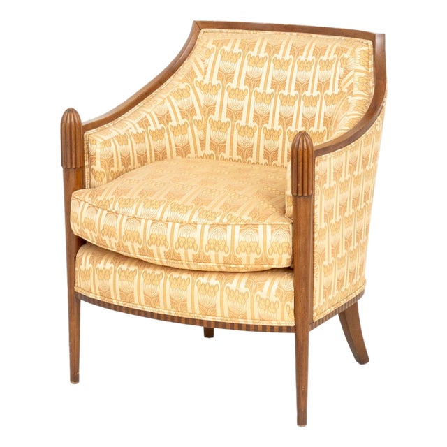 Art Deco Style Walnut Upholstered Club Chair For Sale