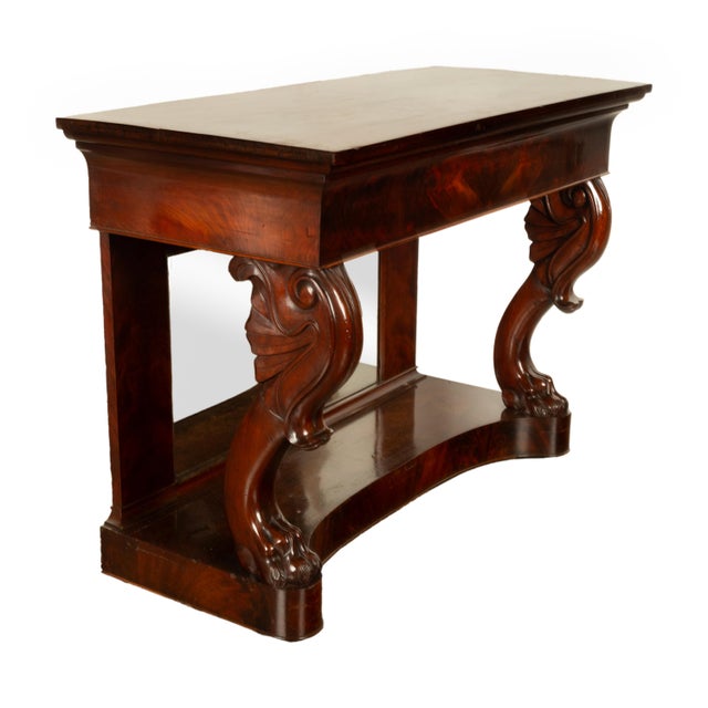 Wood Antique English William IV Carved Mahogany Mirror Back Pier Console Hall Table For Sale - Image 7 of 12