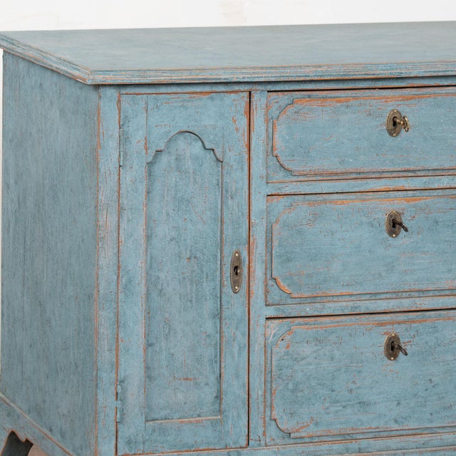 Wood Swedish 19th Century Blue Painted Small Sideboard Console For Sale - Image 7 of 16