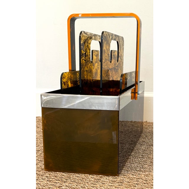 Italian Dior Faux Tortoise and Chrome Magazine Holder For Sale - Image 10 of 12