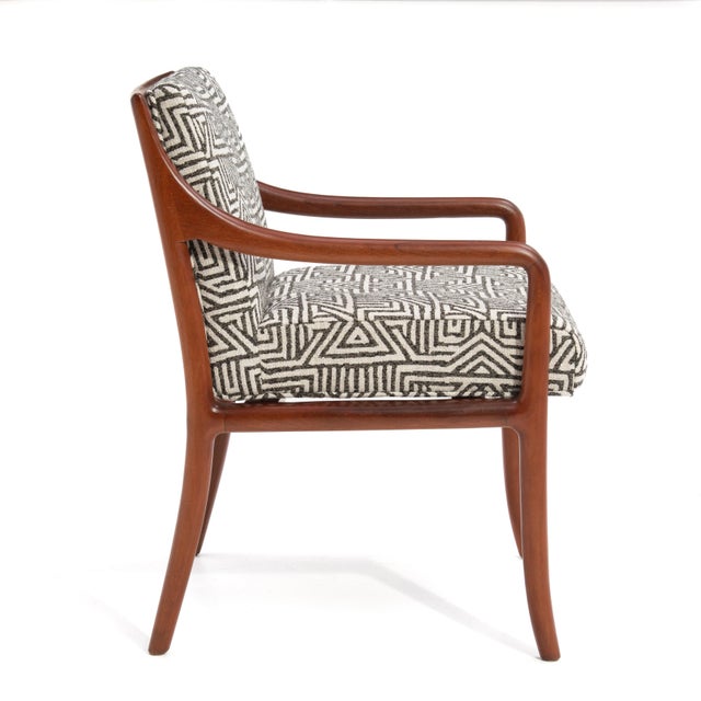 A very versatile mid century mahogany armchair designed by Edward Wormley for Dunbar freshly reupholstered in a stunning...