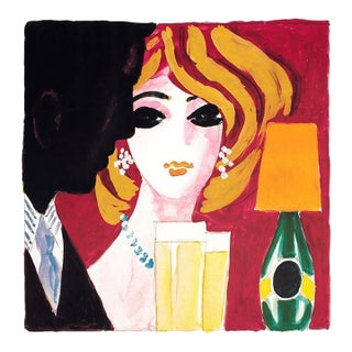 Villemot Perrier Cocktail Mondain Authentic Original 1983 Poster on Linen Rare For Sale