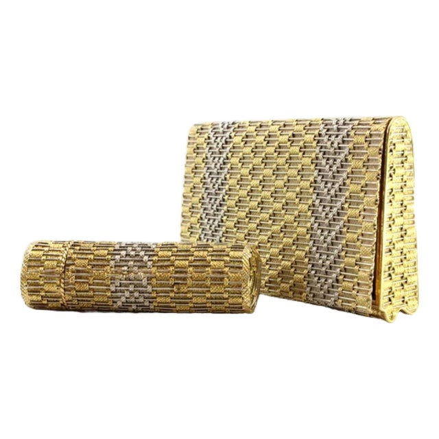 2-Tone Gold Toiletry Box and Lipstick with Mirror and Powder Container by Bucheron For Sale