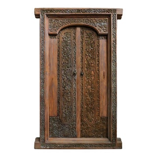 Vintage Double Doors Framed Carved Indonesian For Sale