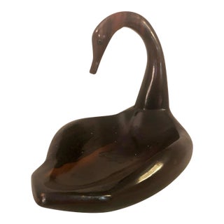 Late 20th Century Wood Carved Duck Catchall Dish For Sale