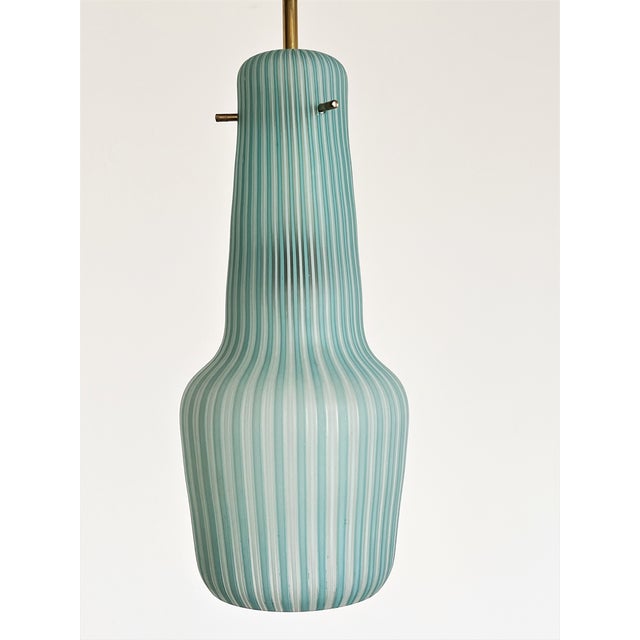 Blue Italian Pendant Lamp in Striped Glass and Brass from Venini, 1960s For Sale - Image 8 of 18