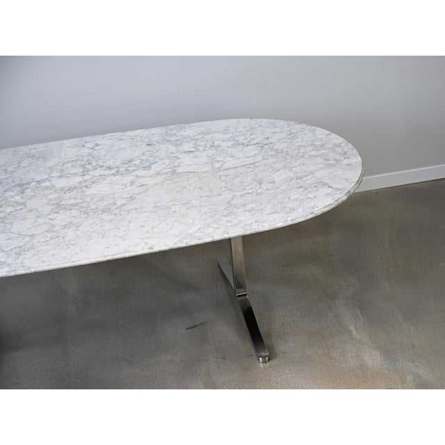 Metal Carrara Marble Dining Table With Stainless Steel Base by Nicos Zographos For Sale - Image 7 of 12