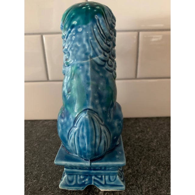 Mid 20th Century Vintage Blue Glazed Ceramic Chinese Foo Dog Sculpture For Sale - Image 5 of 7