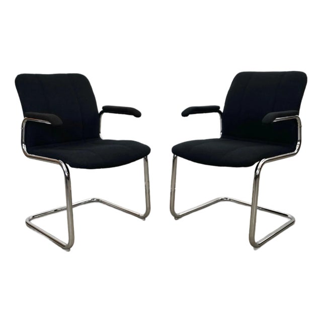 1970’s Mid-Century Modern Chrome Arm Chairs - A Pair For Sale