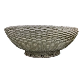 Vintage Monumental Basket Weave Cast Concrete Planter For Sale