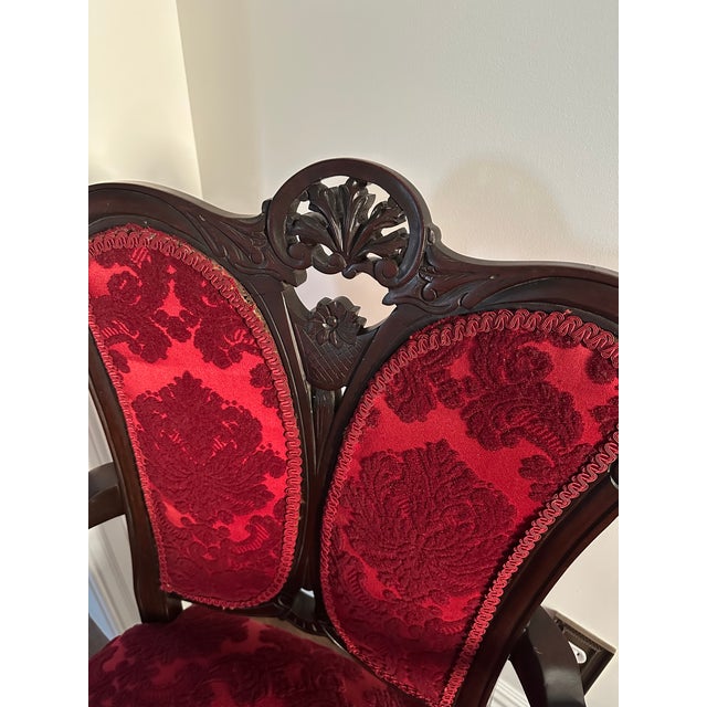 Victorian Early 20th Century Victorian Damask Red Armchair For Sale - Image 3 of 9