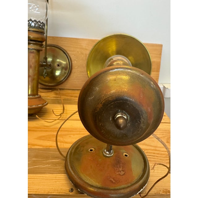 English Antique Copper & Brass Electrified Sconces - a Pair For Sale - Image 3 of 8