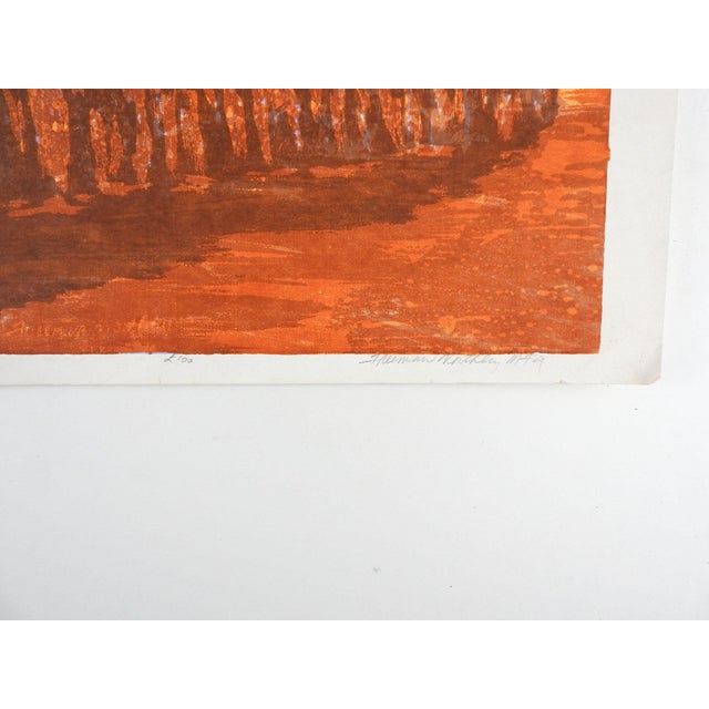 Mid-Century Modern Mid 20th Century Modernist Orange Procession Serigraph For Sale - Image 3 of 4
