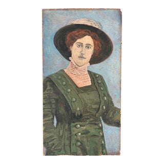Antique Naive Portrait Painting of an Edwardian Lady For Sale