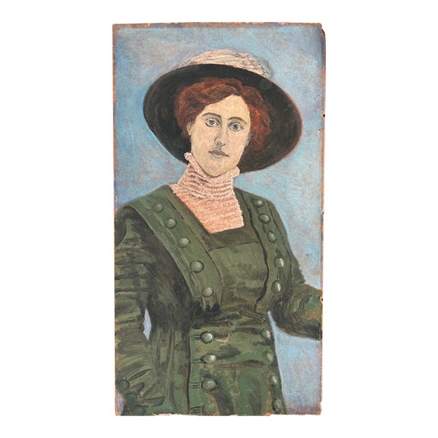 Antique Naive Portrait Painting of an Edwardian Lady For Sale