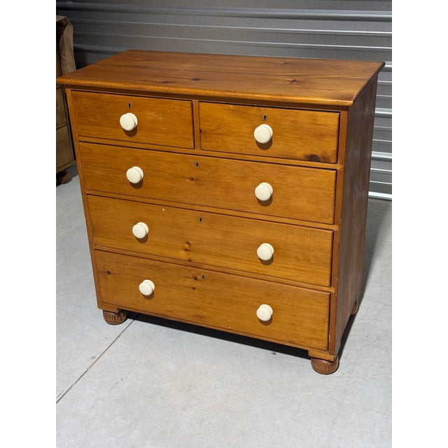 Antique Pine Two Over Three Drawers - Chest of Drawers From England We found this nice chest of drawers with porcelain...