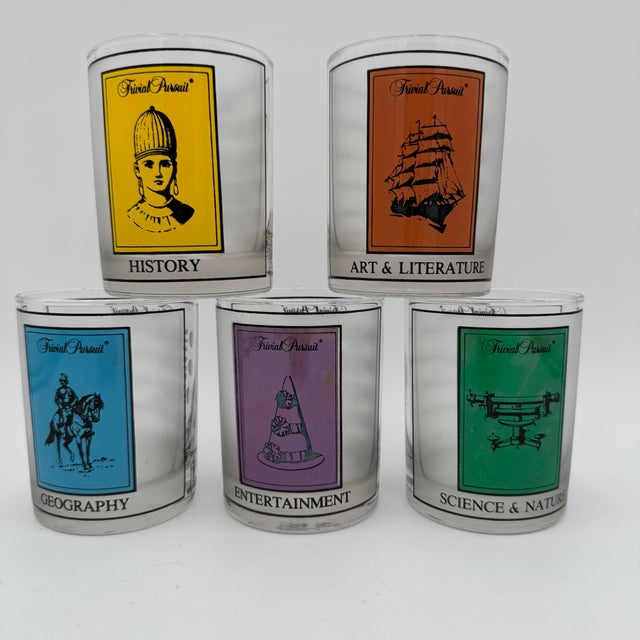 Culver Ltd. 1980s rivial Pursuit Dof by Culver Double Old Fashioned Barware Set of 5 For Sale - Image 4 of 8