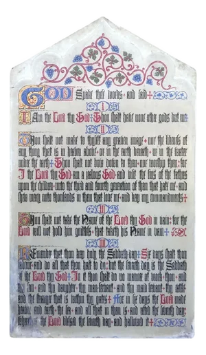 Painted Scripture of the Commandments on a Slate Church Wall Panel