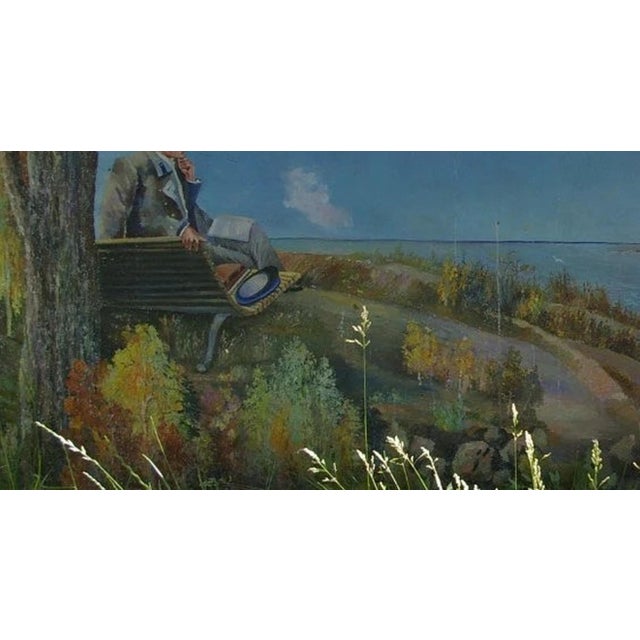 1970s Original Ukrainian Oil Painting: Socialist Realism, Male Portrait on Hardboard 105-200 For Sale - Image 5 of 6