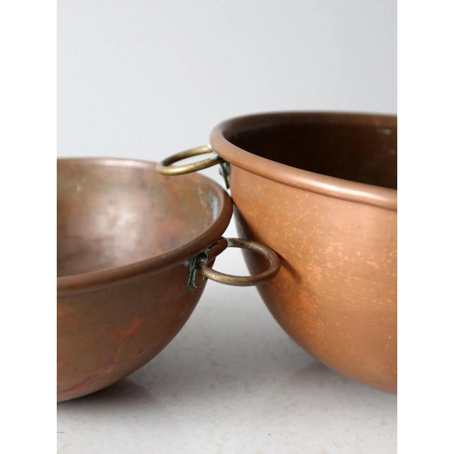 Antique Copper Mixing Bowls Pair For Sale - Image 4 of 13