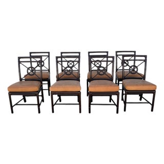 Late 20th Century McGuire Rattan Target Back Dining Chairs Set of 8 For Sale
