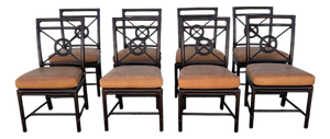 Late 20th Century McGuire Rattan Target Back Dining Chairs Set of 8
