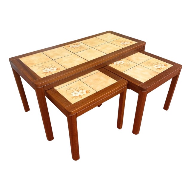 Mid 20th Century Danish Teak & Tile Coffee Table Nest For Sale