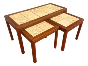 Mid 20th Century Danish Teak & Tile Coffee Table Nest