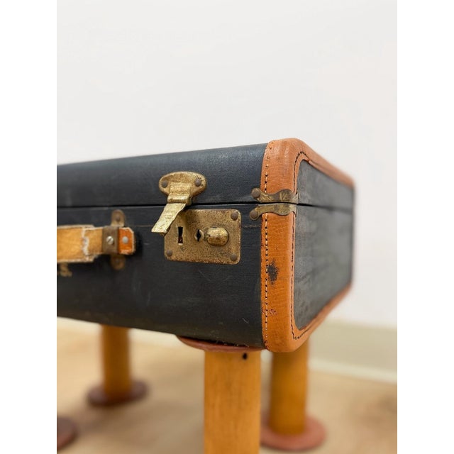 Mid 20th Century Vintage Leather Walking Suitcase Side Table With Legs Eclectic Accent, Rare For Sale - Image 5 of 11