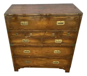 Regency Style Walnut Campaign Chest of Drawers With Brass Accents