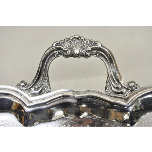 Victorian Vintage Wm Rogers Victorian Style Silver Plated Twin Handle Serving Platter Tray For Sale - Image 3 of 13