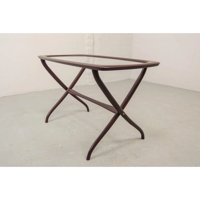 Mid-Century Modern Italian Side Table with Wooden Scissor Frame & Glass Top, 1950s For Sale - Image 3 of 11