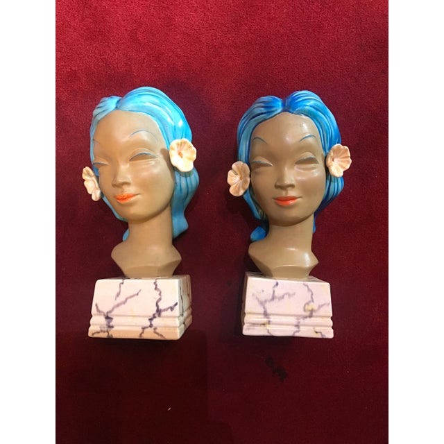 1930s Goldscheider Deco Island Ladies Heads Ceramic Bookends - a Pair For Sale - Image 10 of 10