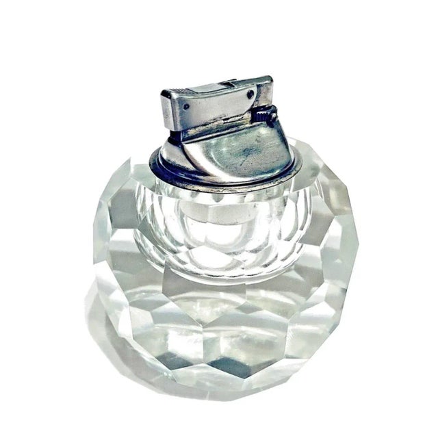 1960s Large Mid Century Modern Faceted Hexagonal Heavy Crystal Cigarette Lighter For Sale - Image 5 of 8