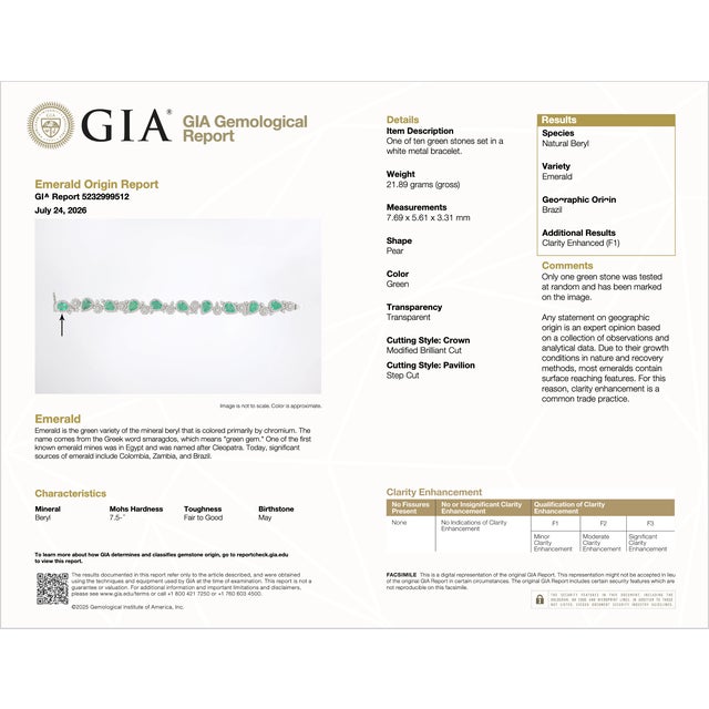 Late 20th Century Gia Natural 15cts Brazilian Emerald Diamond 18k White Gold Bracelet For Sale - Image 13 of 13