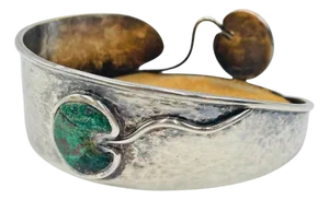 Emilia Castillo Silver-Plated Frog & Malachite Catchall, Taxco 1980s