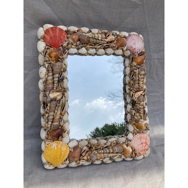 Boho Chic Small Vintage Seashell Wall Mirror For Sale - Image 3 of 10