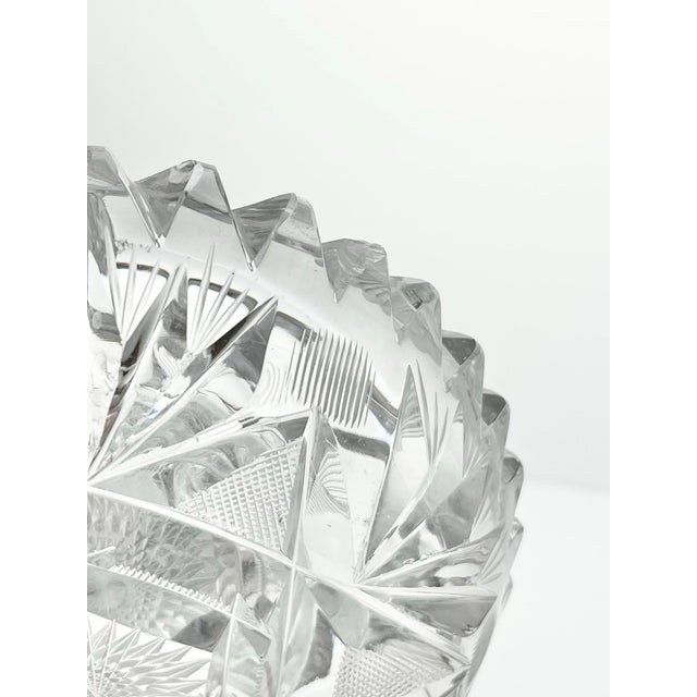 Antique American Brilliant Cut Crystal 5-Piece Heavy Pinwheel Sawtooth Ashtrays For Sale - Image 10 of 11