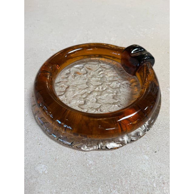 Vintage Amber Glass Ashtray With Sculptural Rim For Sale - Image 4 of 7