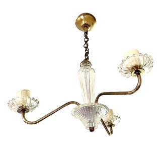Small Glass and Brass Chandelier, 1950 For Sale