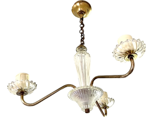 Small Glass and Brass Chandelier, 1950